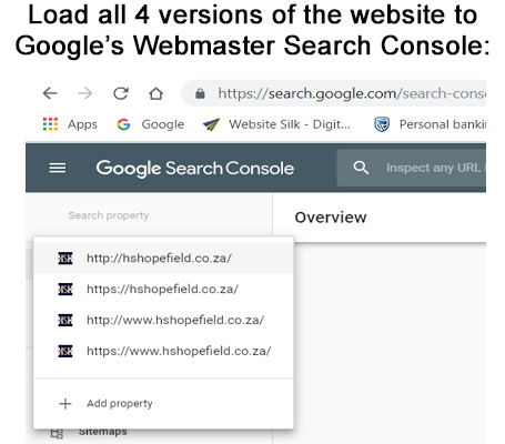 It fairly simple to load all versions of your website URL to Google's Search Console.  It will require a verification step and that is also pretty straightforward.